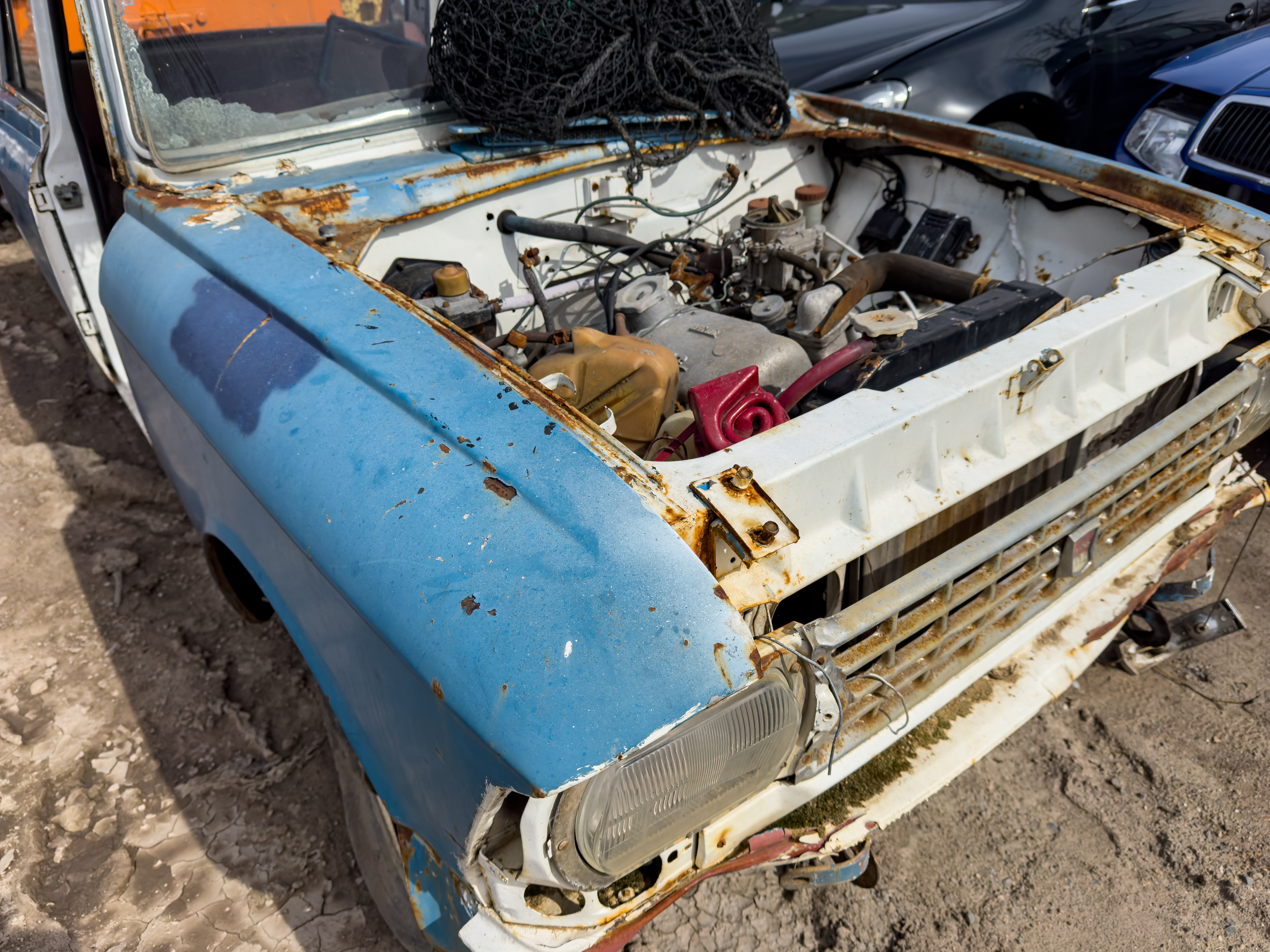 Old Russian vintage car broken car wreck time to renovation